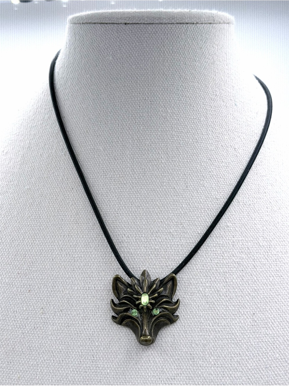 Mythical Fox or Wolf Necklace Choker Green Stones Mens/Women’s Necklace Jewelry